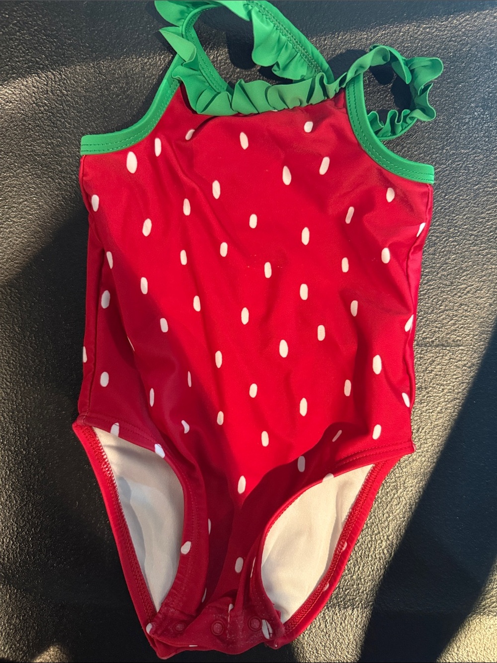Old Navy Red Strawberry-Print One-Piece Swimsuit with Green Ruffle Trim